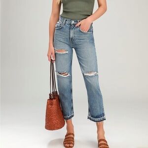 Free People Lita Light Wash Distressed High-Waisted Jeans